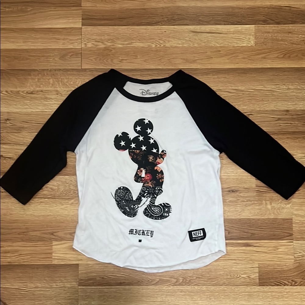 Disney Mickey Mouse Black and White Raglan Tee